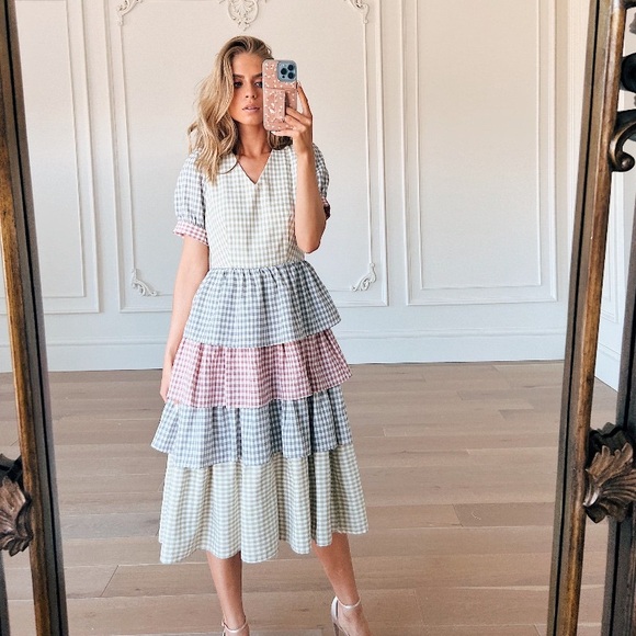 JessaKae Elegant Multicolor Gingham Tiered Dress XS - Picture 1 of 10